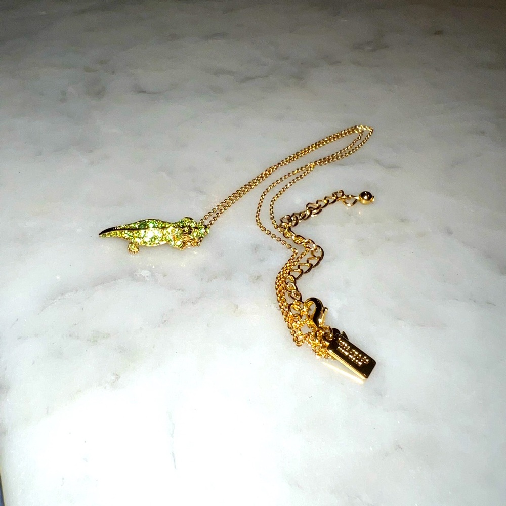 Kate Spade Green Crocodile Alligator Necklace Gold Super Cute